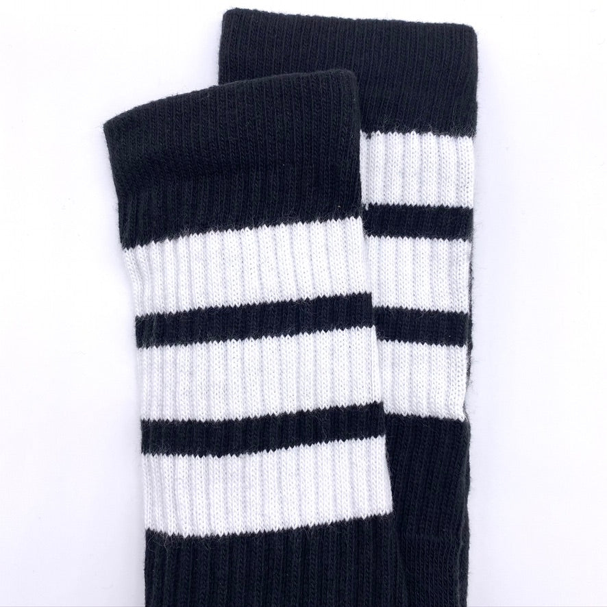 Crew Length Skatersocks - BLACK W/ WHITE STRIPES - Image 2