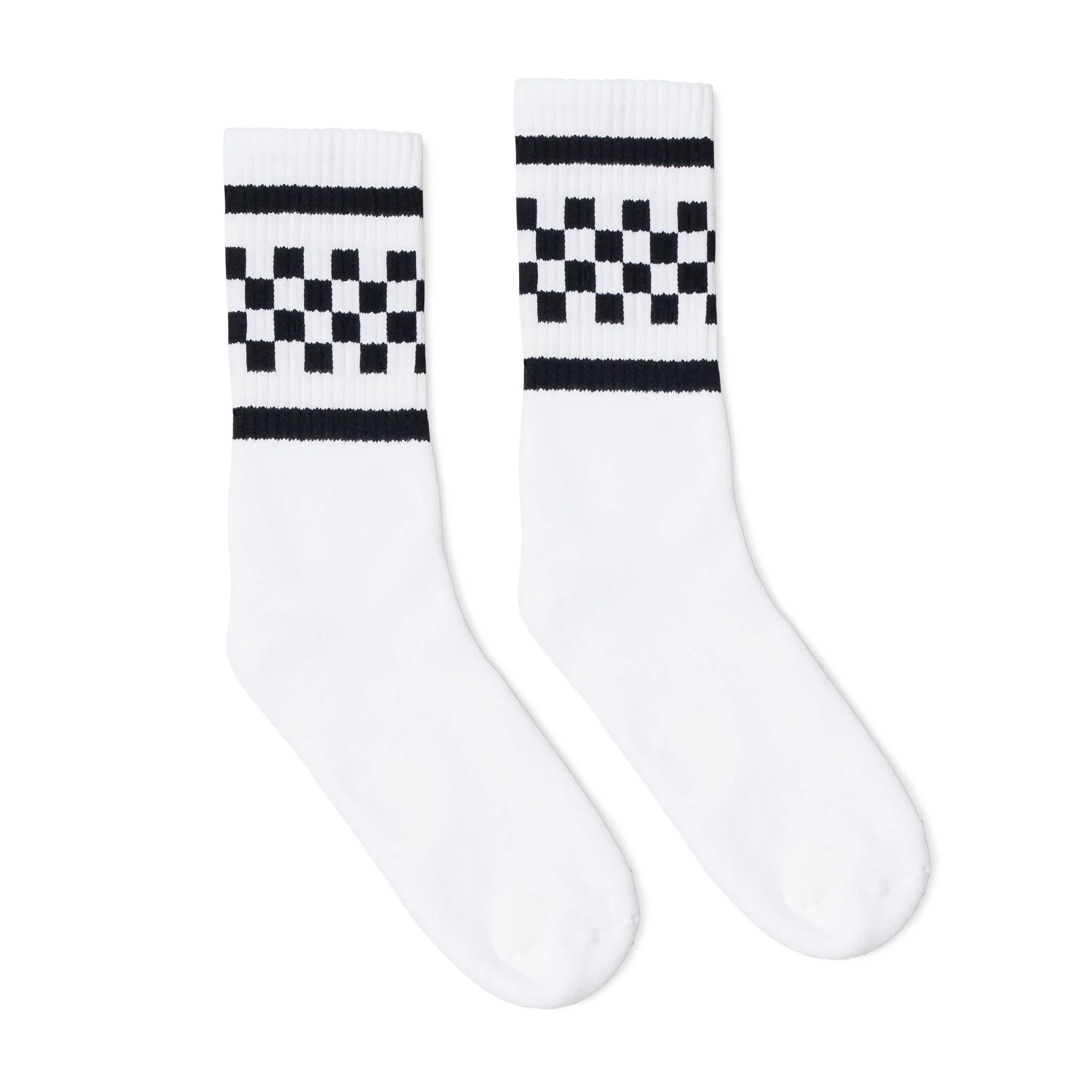 SOCCO Crew Length Socks - WHITE W/ BLACK CHECKERS
